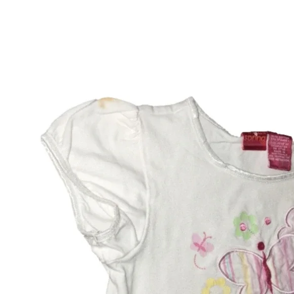 In FULL SPRING White Short Sleeve Tee with Butterfly and Flowers - Picture 2 of 2